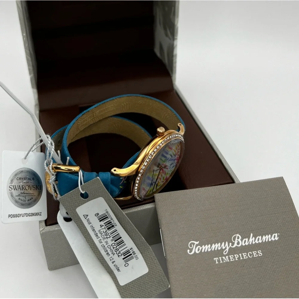 SALE 🔥 Tommy Bahama Swarovski Rose Gold Floral Double Wrap Watch